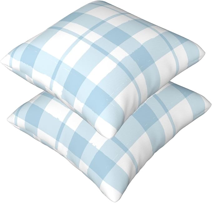 Blue Checkered Throw Pillow Covers Set of 2, 18x18 Inch Soft Short Plush Pillow Cases, Decorative Pillow Covers for Living Room Bedroom Game Room (Blue Checkered Pattern) - Image 7