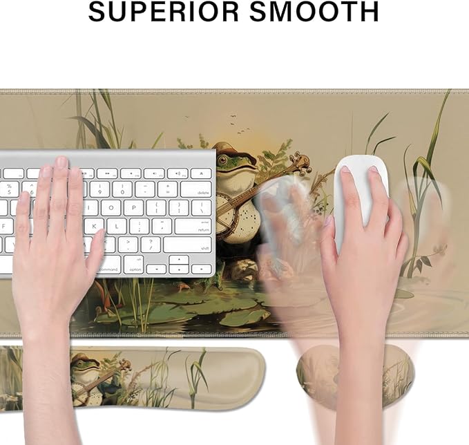 Desk Pad and Keyboard Wrist Rest, Large Mouse Pad + Keyboard Pad+Mouse Wrist Support, Non-Slip Desk Mat Protector for Office, Home 31.5×11.8 Inches Anime Frog - Image 2