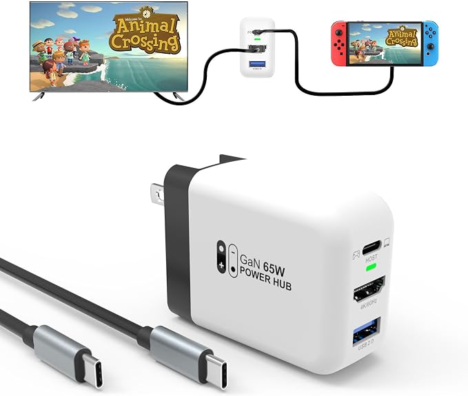 Mirabox 65W Portable Dock Charger for Nintendo Switch, Compatible with Switch OLED/Steam Deck/ROG Ally/Samsung Dex/iPad/MacBook, 4K 60Hz USB C TV Docking Station, Support Charging and HDMI Output by Mirabox