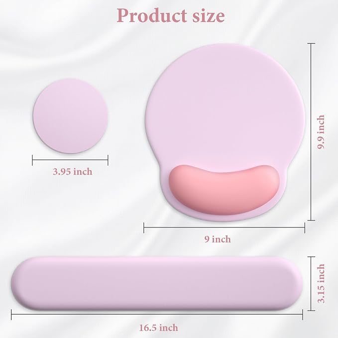 3 in 1 Ergonomic Mouse Pad and Keyboard Wrist Rest with Coaster Set-Pink - Image 5