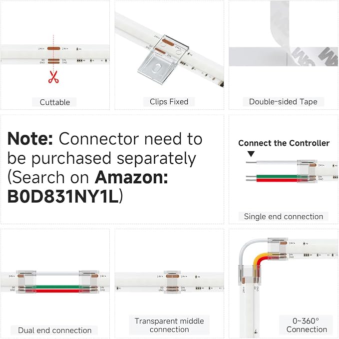 BTF-LIGHTING RGB WS2811 Smart IC FCOB COB LED Strip, UL Listed 576LEDs/m High Density Color Chasing Uniform Light, DC24V 24FT 10mm Width Tape Light for Home Party DIY Decor(No Adapter or Controller) - Image 6