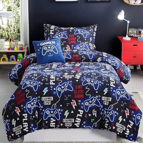 Twin Comforter Set for Boys-3 Pieces Gamers Glow in the Dark Bedding Sets by WinkDeerHomeCollection