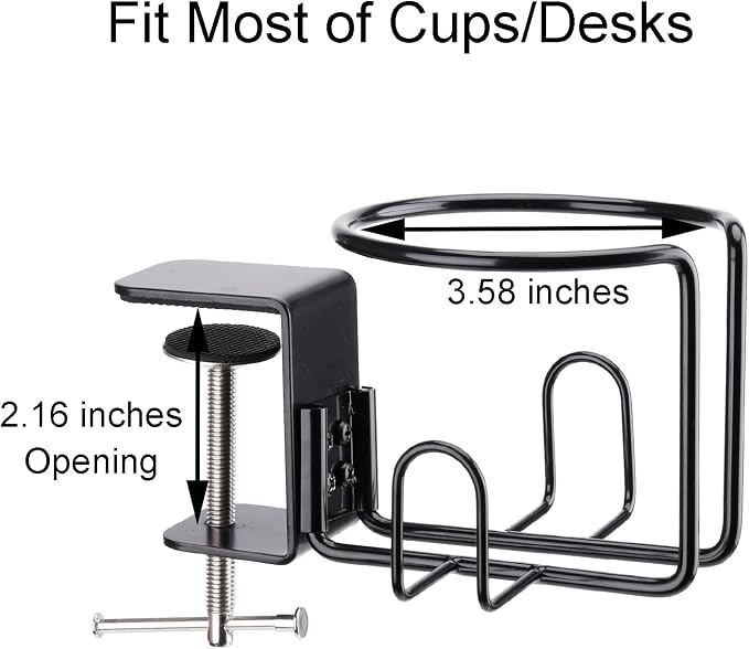 Large Desk Cup Holder, Clip On Table Cup Holder, Anti-Spill Drink Holder for Lawn Chair, Horizontal or Vertical Mount, Pack of 2, Black - Image 5