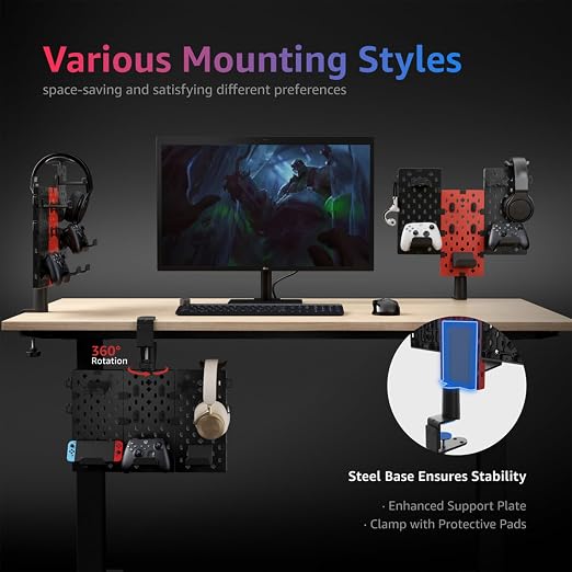 PEGZONE Headphone Controller Holder, Gaming Organizer for Desk, 3Pcs, Black | Modular Desk Controller Stand with Cable Hooks - Image 3