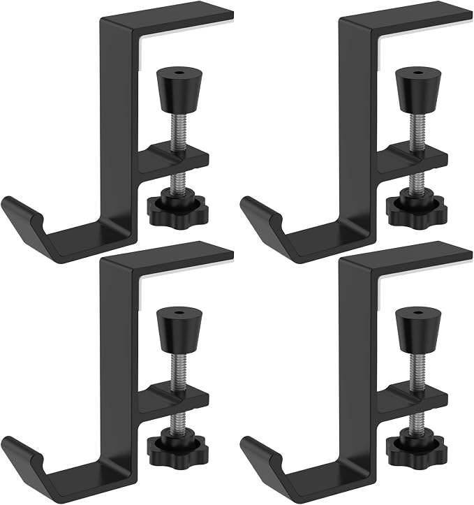 Clamp-On Under Desk Backpack Hanger, Clamp-On Under Desk Headphone Holder, Students' Desk Hook, with Adjustable Arm Clamp for Handbag and Purse Holder (Black) by LAINIUTE