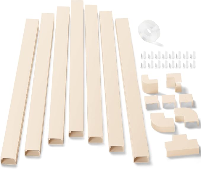 126in Cord Hider Kit, ZhiYo Wire Hiders for TV on Wall, Paintable Cable Management Kit, Wire Cover for Wall Mount TV, Beige Cable Raceway, Cord Cover Wall Wire Management Kit, 8xL15.7in W1.18inH0.67in by ZhiYo
