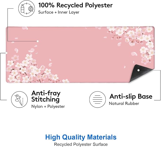IMAYONDIA Pink Japanese Desk Mat, Cherry Blossom Large Gaming Mouse Pad, Non-Slip Rubber Base Mousepad for Women, Desk Pad for Work, Game, Office, 31.5x11.8 Inch- Sakura Flowers Aesthetic - Image 3