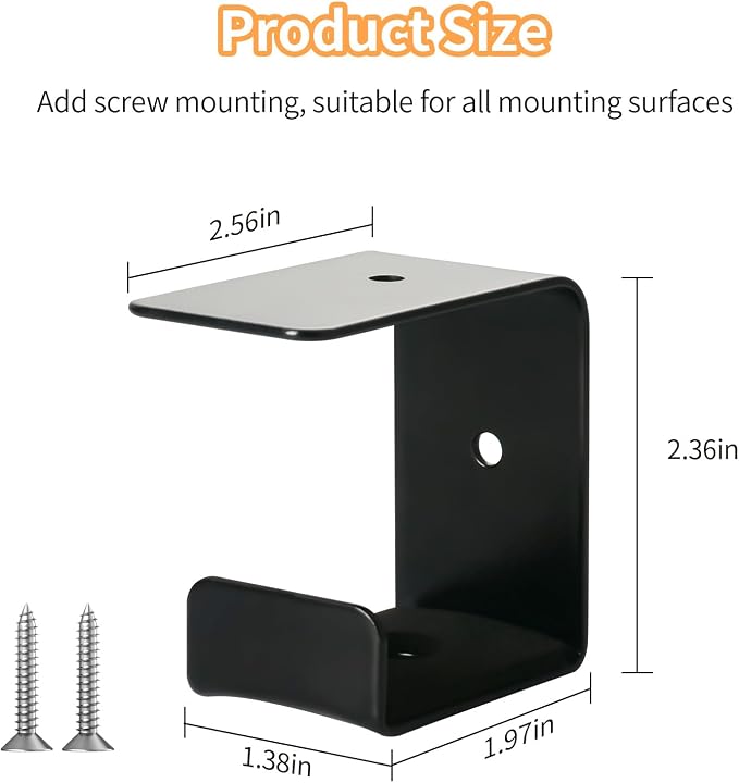 Strong Adhesive Headphone Holder Under Desk, Aluminum Headset Mount Hook with Rubber Pad - 2 Installation Styles for Gaming, Office, Classroom (1 Pack) - Image 6