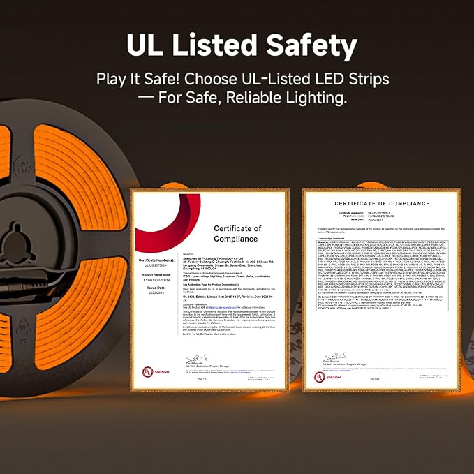 BTF-LIGHTING UL Listed Orange Color 5mm Width FCOB COB LED Strip Light - Image 2