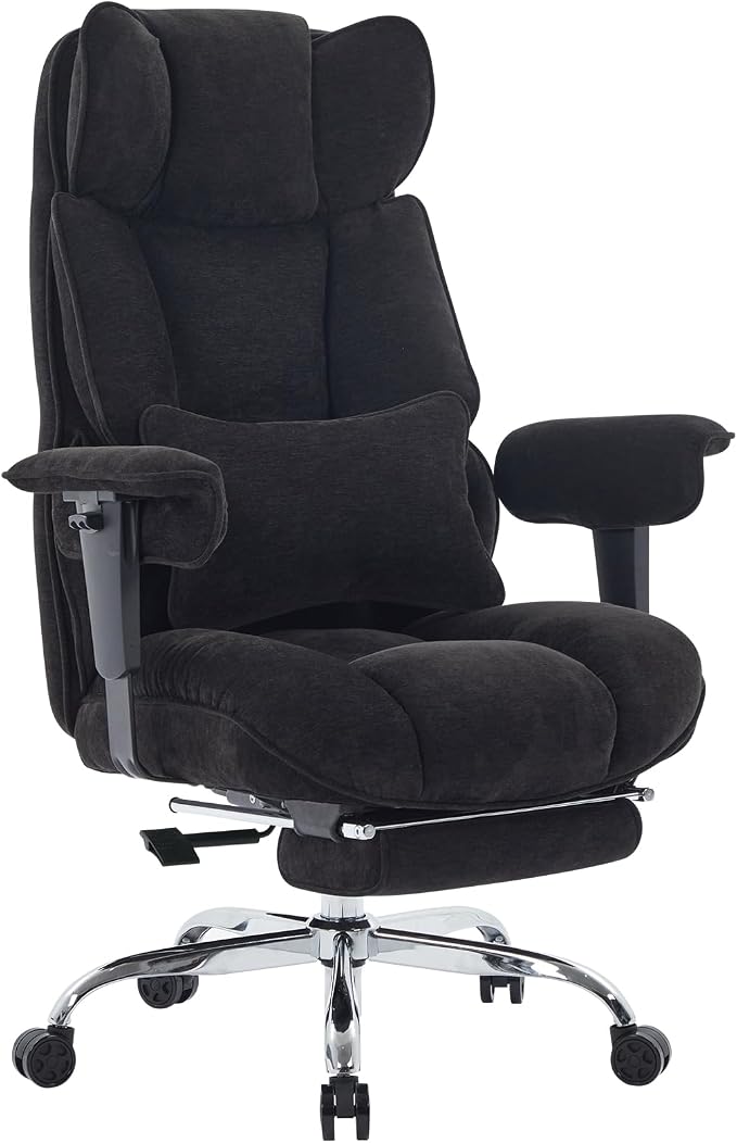 Efomao Executive Office Chair 400lbs, Black Fabric Big and Tall Desk Chair | Breathable fabric, pocket spring & foam seat, retractable footrest, 135° recline for computer gaming setup - Image 8