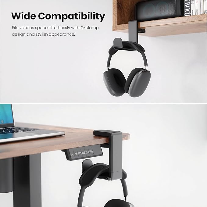 EURPMASK Rotating Headphone Stand,Adjustable Clamp-on Headset Holder Hanger | 360 Degree Swivel,Headset Hook Under Desk,No Residue,Cable Organizer,Soft Rubber Pads,Keep Headphones Secure&Desk Tidy,Black - Image 4