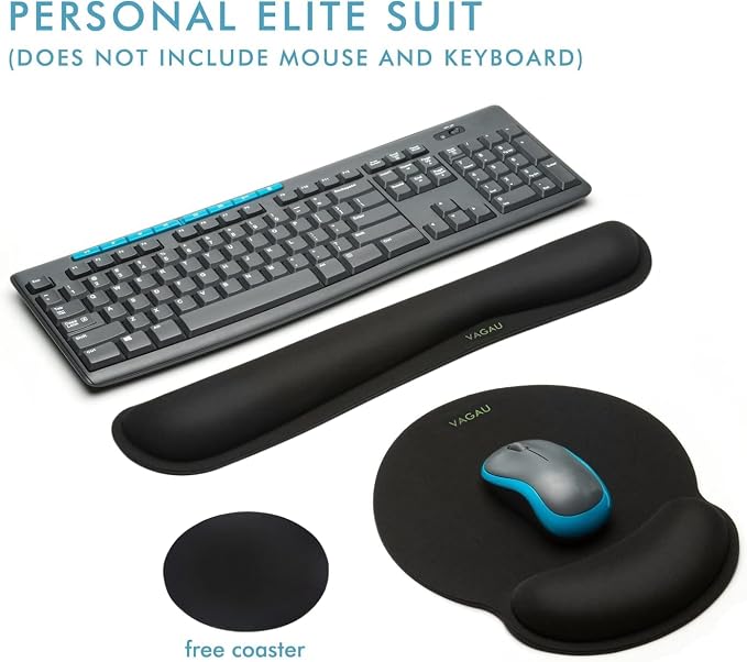 VAGAU Ergonomic Premium Memory Foam Keyboard and Mouse Wrist Rest Pads Set | Non-slip Rubber Base,Mouse Pad with Wrist Rest for Comfortable Typing &Wrist Pain Relief - Image 6