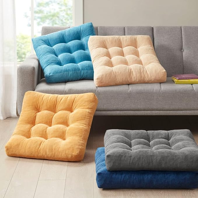 Large Floor Pillows for Adults, Square Meditation Cushion, 22 Inch Yellow | Reading nook & office use, Tatami seating, Breathable corduroy cover, 3.5 in thick, Shredded memory foam fill, Yoga pad - Image 6