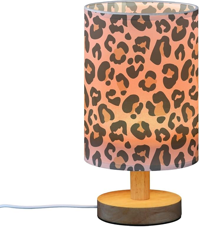 Bedside Table Lamp Pink Leopard Nightstand Lamp with Wood Animal Cheetah Print Desk Lamps for Bedroom Living Room Nursery Office Home Decor - Image 2