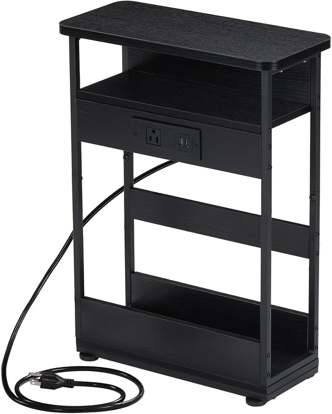 YEAKOO Narrow Side Table with Charging StationSmall Spaces Narrow End Table - Image 9