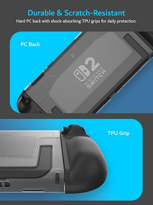 TUDIA Snap-On Case Compatible with Nintendo Switch 2 (2025) - [Kickstand Access] Dockable Slim Scratch-Resistant Console PC Cover with Enhanced Shockproof TPU Handheld Grip (Black, Clear Back Cover) - Image 3