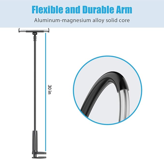 Tablet Holder for Bed - Gooseneck Tablet Holder Stand, Flexible Long Arm Gooseneck Mount Holder Clip with Grip, Compatible with iPad Air Mini, Galaxy Tabs, Kindle Fire, 4"-10.5" Devices - Image 4