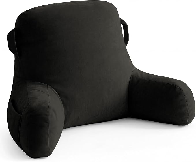 Unisakey Portable Comfy Reading Pillows for Bed Sitting Up(Grey Oeko-Tex), Velvet Back Pillow with Arms & Pockets for Adults, Support Memory Foam Bed Pillow for Dorm/Reading/Watching/Gaming by Unknown