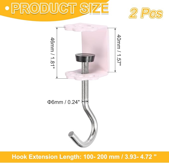 PATIKIL Desk Hook, 2Pcs Desk Mount Bag Holder Hook Cat Claws J Hooks for Hanging Bag Backpack Under Desk Clamp Purse Adjustable Headphone Table Closet Door Under Counter, Pink - Image 2