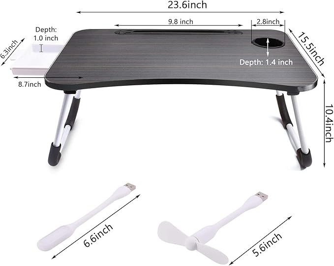 Slendor Bed Desk for Laptop and Writing with Storage, Cup Holder, Light - Image 6