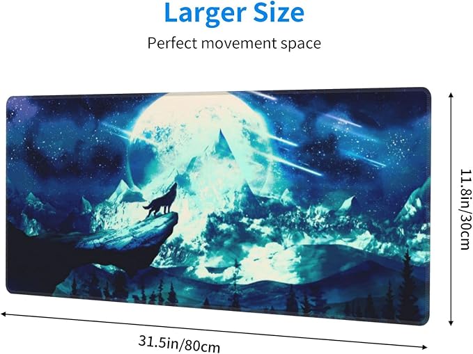 Gaming Mouse Pad Anime Mousepad Large Extended Wolves Gaming Mouse Mat with Stitched Edges Wolf Office Decor with Non-Slip Rubber Base Desk Mat for Work Gaming Office Home 31.5'' X 11.8'' Inch - Image 6