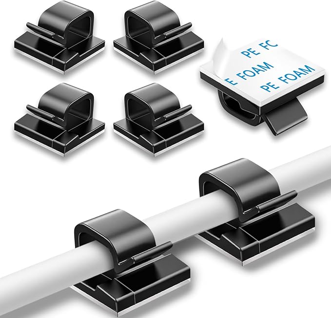 200 Pcs Cable Clips, Adhesive Cable Organizer Cord Holder Wire Clip Wire Management Self Adhesive Hooks Wire Holder for Office, Home, Black by suoundey