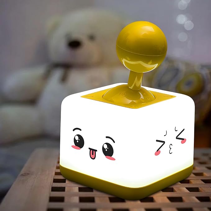 Rocker Night Light Lamp, 2-Speed Timer Bedside Lamp Rechargeable USB LED Companion Light with Joystick Design, DIY Emoji Stickers, 30-Minute Timer, Side Table Light for Bedroom (Yellow) by HPYDIY