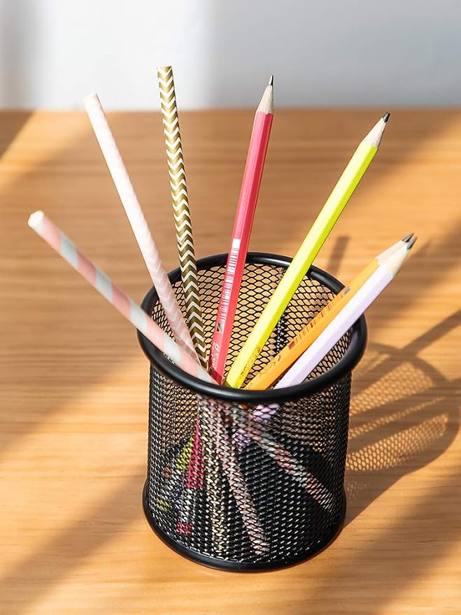 HSYMQ Black Pen Holder Cup for Desk, Pencil Cup Holder, Black Wire Mesh Pen Cup for Desk Office Pen Organizer - Image 4