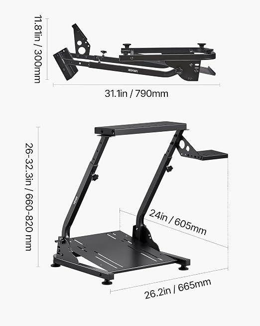 VEVOR Racing Wheel Stand, Adjustable & Foldable Simulator Stand for Logitech G29 G27 G920 G923, Thrustmaster T300RS T300GT T248 TS-PC TSXW Gaming Cockpit,Pedals Simulator NOT Included - Image 7