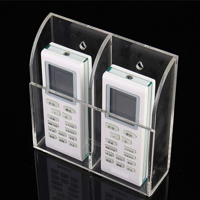 Clear Acrylic TV Remote Control Holder Remote Control Caddy Wall Mount Media Organizer Storage Box Rack for Phone Air Conditioner TV Remote Control Storage Case, 2 Grids - Image 2