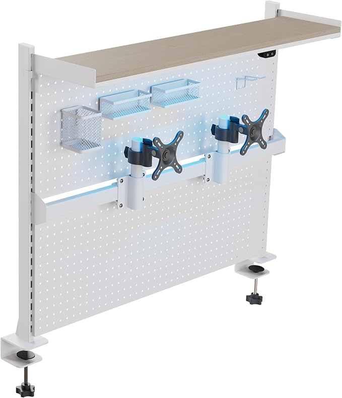 EUREKA ERGONOMIC Desk Pegboard with Dual Monitor Stands, LED Metal Pegboard for Gaming Desk, Privacy Panel with 4 Accessories Modular Hanging, Computer Accessories for Office, 43 x 34 Inch, White by EUREKAERGONOMIC