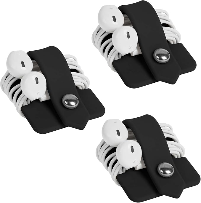 Cord Organizer Earbuds Holder Earphone Wrap Earphones Organizer Headset Headphone Earphone Wrap Winder Cord Manager Cable Winder Set of 3(Black) by ELFRhino