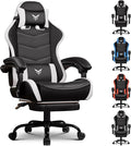 GTPLAYER Gaming Chair with Footrest, Video Game Chairs Racing Style PC Game Chairs 350lbs for Adults - Padded High Back Ergonomic Reclining Silla Gamer, Linkage Armrest,White by GTPLAYER