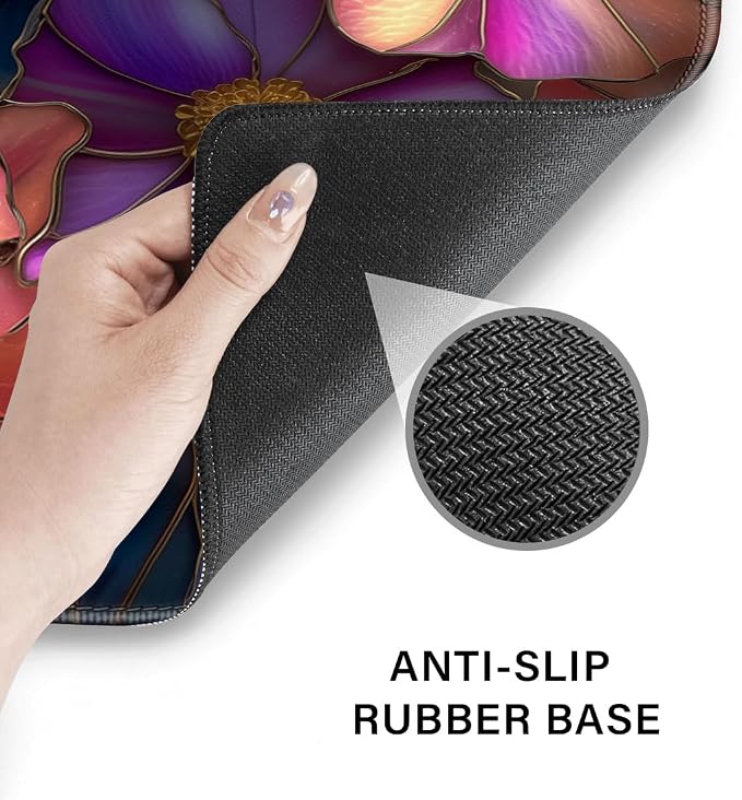 Desk Pad and Keyboard Wrist Rest, Large Mouse Pad + Keyboard Pad+Mouse Wrist Support, Non-Slip Desk Mat Protector for Office, Home 31.5×11.8 Inches Glass Flower - Image 5