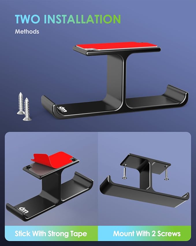All Aluminum Headphone Stand Under Desk, Dual Headset Holder Hanger with Industrial-Strength Adhesive & Screw Mount, Gaming Desk Accessories, Under Table Earphone Hook for PC Headsets, Bags, Black - Image 4