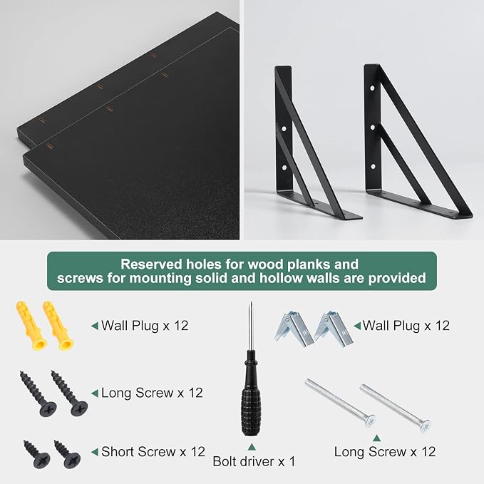 Tectocker-DOU 2 Pc Deep Floating Wall Shelves, Heavy Duty, 16x12, Black - Image 4