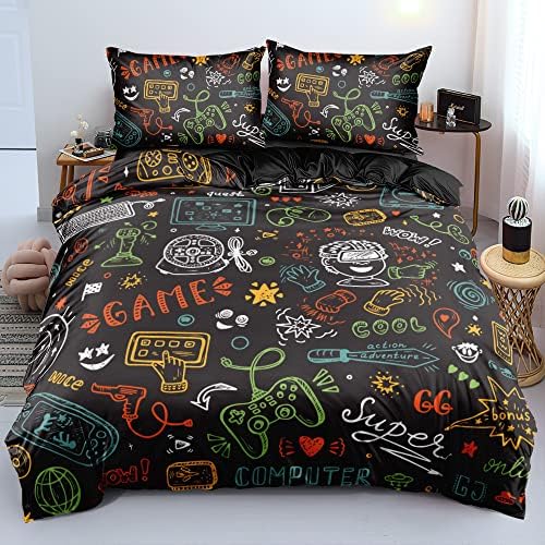 3D Print Gamepad Duvet Cover Set Gaming Comforter Covers and Pillowcases King Size Black Color Bed Set Gamer Beddings Boy Kid Bedroom Decorations by Holiyjog