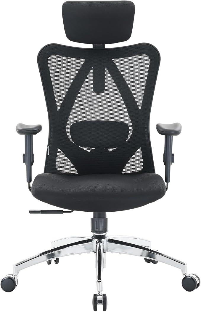 SIHOO M18 Ergonomic Office Chair, Mesh Back Desk Chair with Headrest | Adjustable Lumbar Support, Hold 330lbs Computer Chair with 2D Armrests & Wide Cushion, Tilt Lock, for Home Office - Black - Image 6