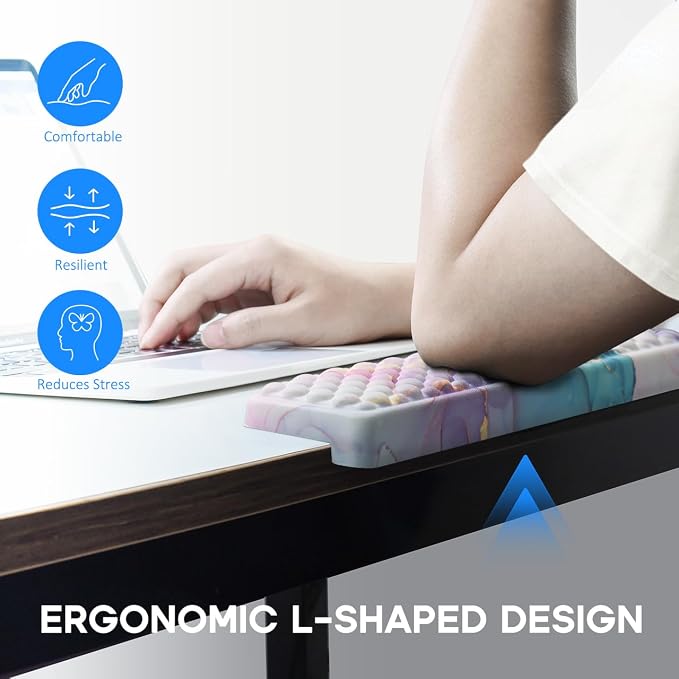 JIKIOU L-Shaped Desk Elbow Pad for Desk,Memory Foam Elbow Support Pad 2Pack | Massage Design, 14.9inch is 20% Longer for Comfort, Non-slip Rubber Base, Ergonomic Cushion for Pain Relief, Marble Blue - Image 3