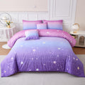 Helloosun 7PCS Pink and Purple Comforter Set Twin,Girls Galaxy Bedding Set,Purple Bedding Twin,Bed in A Bag Comforter for Children Girls Teen Kids,Bedroom Bed Decoration by Helloosuucomforterset