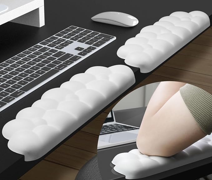 JIKIOU L-Shaped Desk Elbow Pad for Desk,Memory Foam Elbow Support Pad 2Pack | Massage Design, Cute Cloud Shape, Waterproof Leather Surface, Non-slip Rubber Base, Ergonomic Cushion for Pain Relief, White by JIKIOU