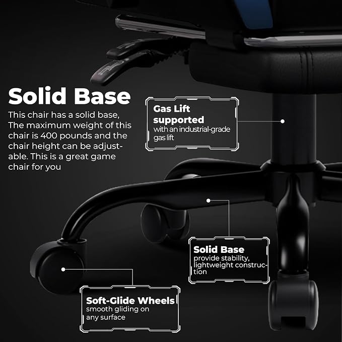 GTPLAYER Gaming Chair with Footrest, Video Game Chairs Racing Style PC Game Chairs 350lbs for Adults - Padded High Back Ergonomic Reclining Silla Gamer, Linkage Armrest, Blue - Image 7