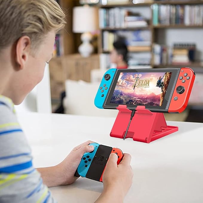 Stand Compatible with Nintendo Switch, Adjustable Switch Playstand, Foldable Phone Stand for Desk, Compact & Portable Switch Holder Accessories (Red) - Image 6