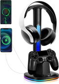 PS4 Controller Charger with RGB Headphone Stand, JDGPOKOO PS4 Controller Charger Dock Station with 2 USB Charging Ports, Headset Stand for PlayStation 4 Charging Station, Black by JDGPOKOO
