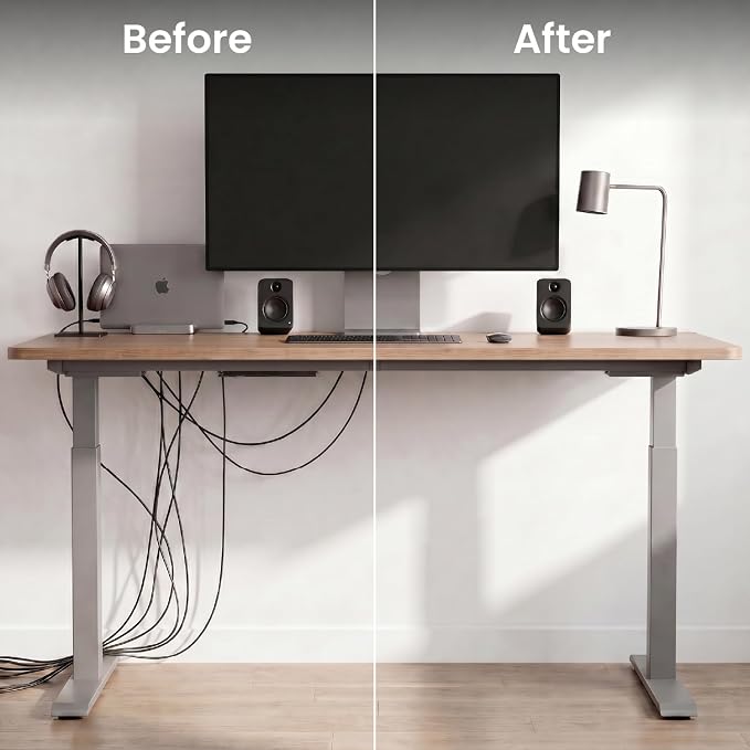 EVEO Cable Management Under Desk Kit (6 Units) - Under Desk Cable Management Cord Hider, Cable Hider Cord Management, Cable Organizer, Cable Raceway | Self-Adhesive 96'' J Channel 6X16 - Black - Image 2