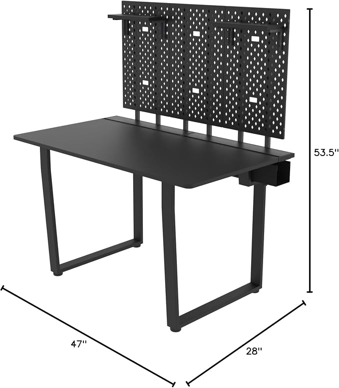 Dezctop Bifrost Series Gaming PC Computer Desk with Shelves, Large Workstation for Gamers or Home Office with Pegboard, Built-in Cable Management, Stainless Steel Frame (Ash Black, 47W x 28D) - Image 2