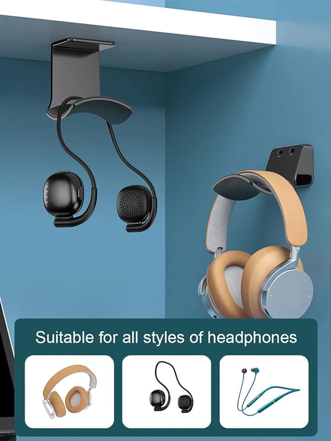 2-Pack Under Desk Headphone Hanger Adhesive Headset Holder Mount | Stand fixted with screws for airpods max sennheiser sony bose beats akg - Image 4