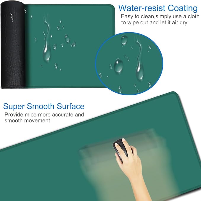 Mouse Pad Large, 31.5x15.7 inch Gaming Computer Keyboard Mouse Mat, Water Resist Non-Slip Mousepad Rubber Base Long XXL Mouse Pad for Work & Gaming, Office & Home, Green - Image 3