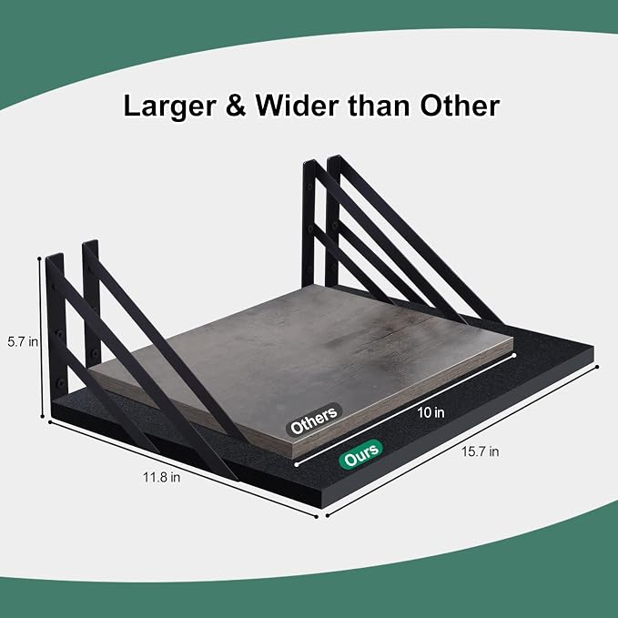 Tectocker-DOU 2 Pc Deep Floating Wall Shelves, Heavy Duty, 16x12, Black - Image 3