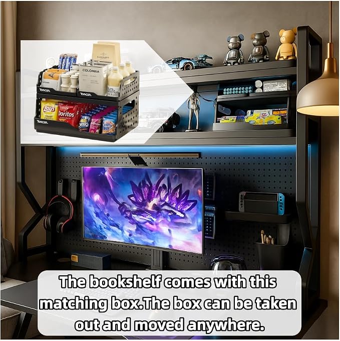 Desktop Bookshelf, Multi-Size pegboard Storage Organizer Rack, Dorm Desk Shelf, Desk Hutch, Desk top Storage Rack, Student Desktop Storage,Desk Shelves for top of des(Black, 53.1" Lx9.9 Wx39 H) - Image 2